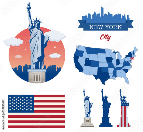 Statue of Liberty. New York landmark and symbol of Freedom and Democracy. Vector