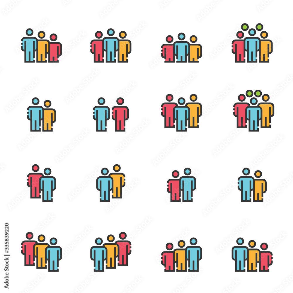 People Icons Color Line  Work Group Team Vector