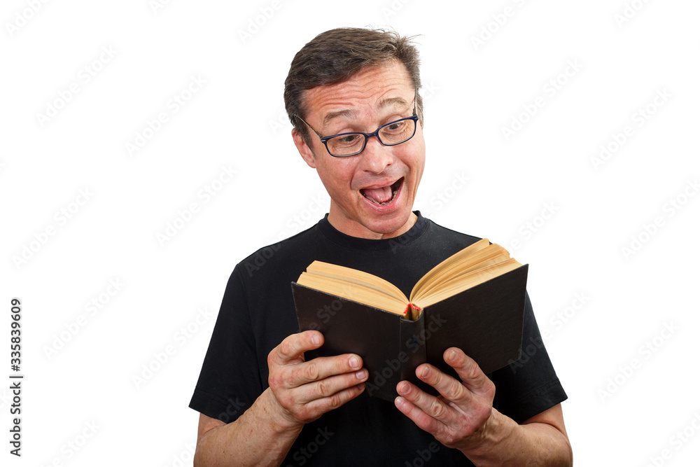 Portrait of a Mature man with glasses and a book Portrait of a Mature man with glasses and a book