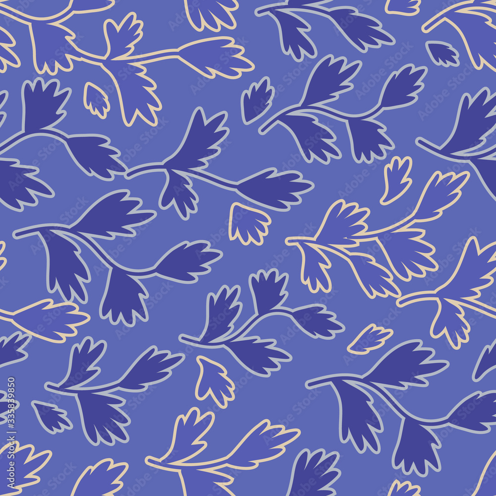Seamless floral pattern. Ornament of blue grass, branches. For textile, scrapbooking, wrapping paper. Seamless floral pattern. Ornament of blue grass, branches. For textile, scrapbooking, wrapping paper.