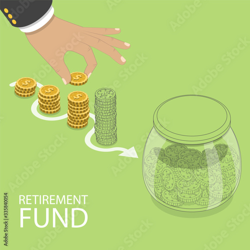 3D Isometric Flat Vector Concept of Retirement Fund, Saving Money Plan.