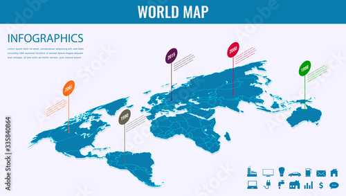 World map infographic template. 3d isometric. Vector