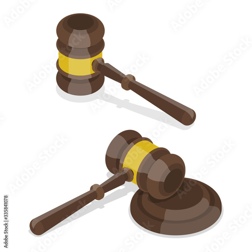 3D Isometric Flat Vector Concept of Judge Gavel.