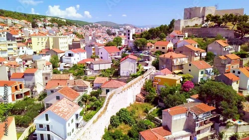 Croatia Sibenik - Fortress Wall Fly In with drone. photo