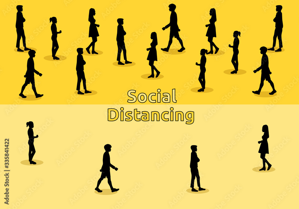 Naklejka premium Social distancing for infection control intended to stop or slow down the Coronavirus (COVID-19). vector illustration.
