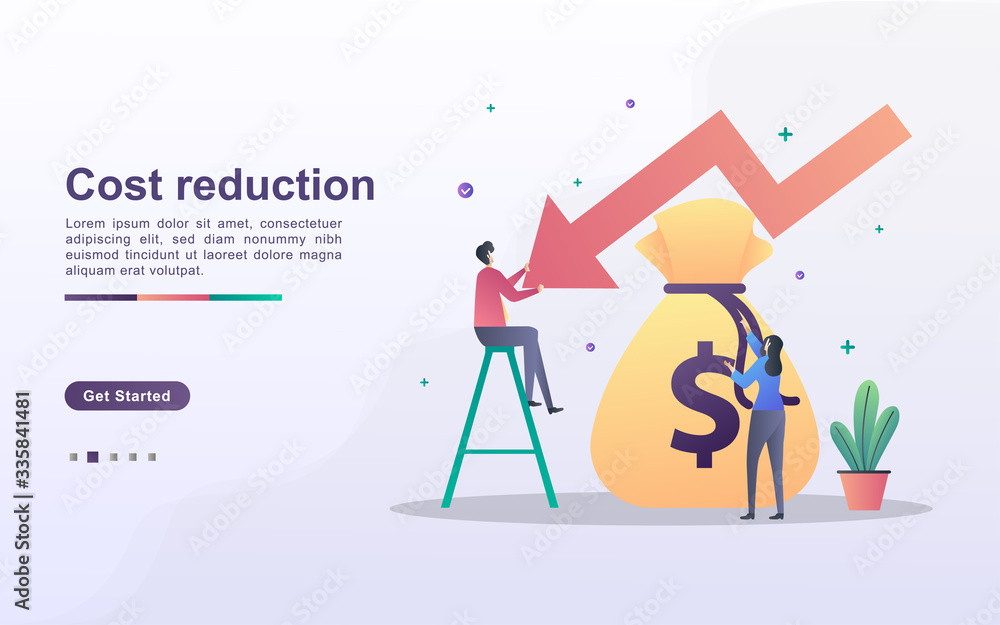 Cost reduction concept. business finance crisis. decreased sales. Business finances declined. lost crisis bankrupt declining. Can use for web landing page, banner, mobile app. Vector Illustration