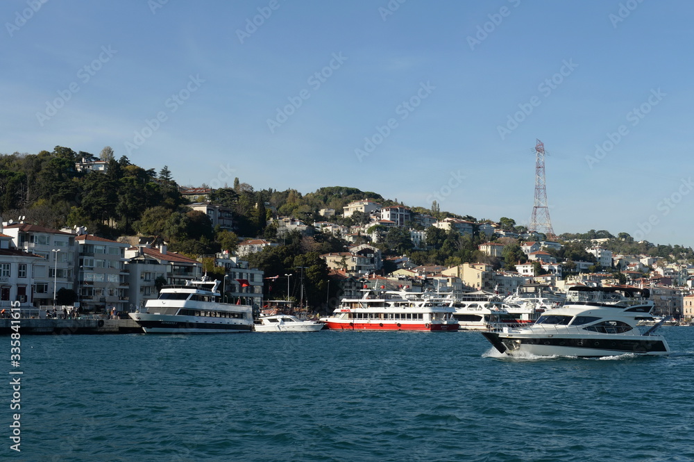 Pleasure boats in the Bosphorus. Istanbul