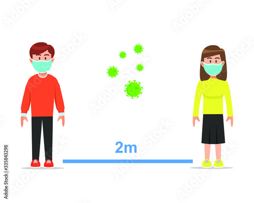 illustration of social distancing to prevent the spread of viruses