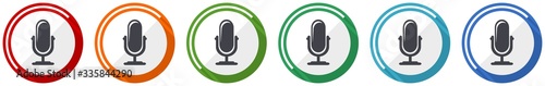 Microphone icon set, flat design vector illustration in 6 colors options for webdesign and mobile applications