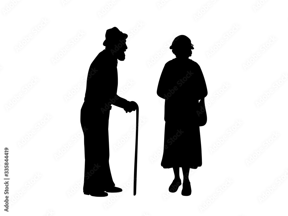 Silhouettes of grandfather talking with grandmother