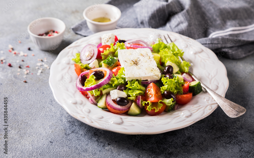Greek salad of fresh vegetables.Healthy food concept.