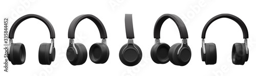 black headphones isolated on white background,5 view,3d render. photo