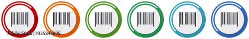 Barcode icon set, flat design vector illustration in 6 colors options for webdesign and mobile applications