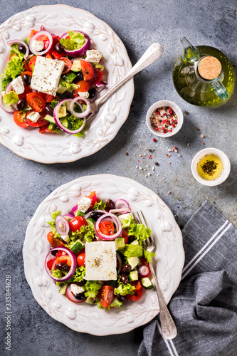 Greek salad of fresh vegetables.Healthy food concept.