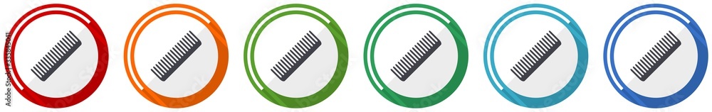 Comb icon set, style, haircut, hair salon flat design vector illustration in 6 colors options for webdesign and mobile applications Comb icon set, style, haircut, hair salon flat design vector illustration in 6 colors options for webdesign and mobile applications