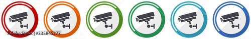 Cctv camera icon set, flat design vector illustration in 6 colors options for webdesign and mobile applications photo