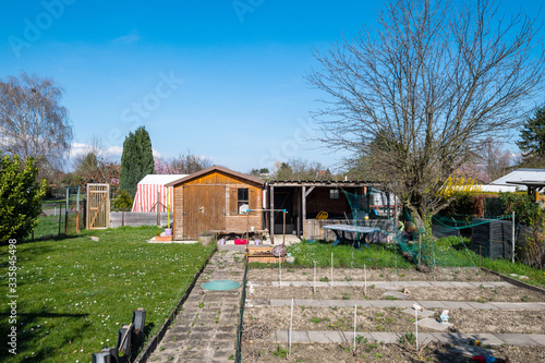Empty garden allotment with prepared plowed soil for the spring cultures - hobby agriculture © ifeelstock