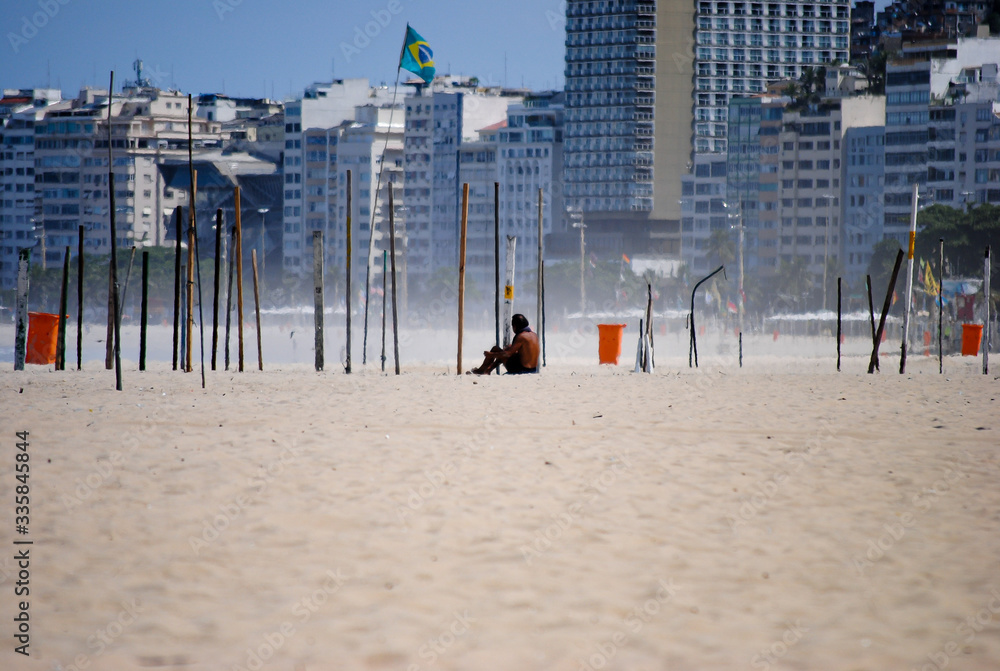 Fototapeta premium Copacabana Beach, Rio de Janeiro, Brazil quarantined due to covid 19.
