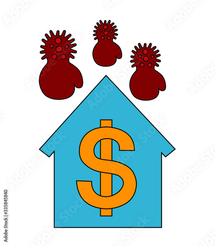 coronavirus in the shape of a boxer gloves attacks a house with a dollar. The concept of the inability to pay a mortgage due to a pandemic.
Financial problem concept. mortgage debt financing concept 