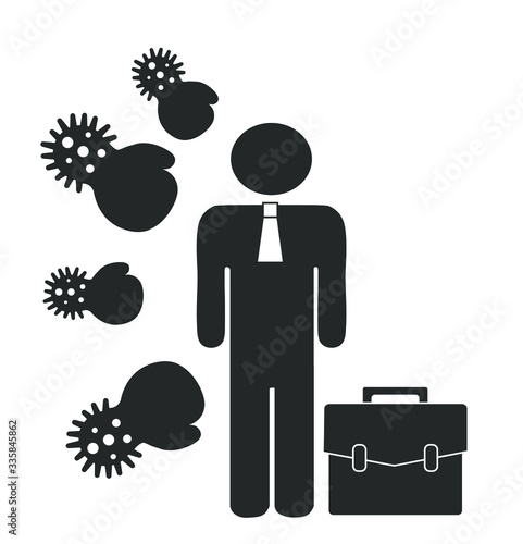 a boxer-gloved coronavirus attacks a man. Unemployment, loss job from Coronavirus crisis COVID-19 outbreak lockdown causing company closed and business shut down.