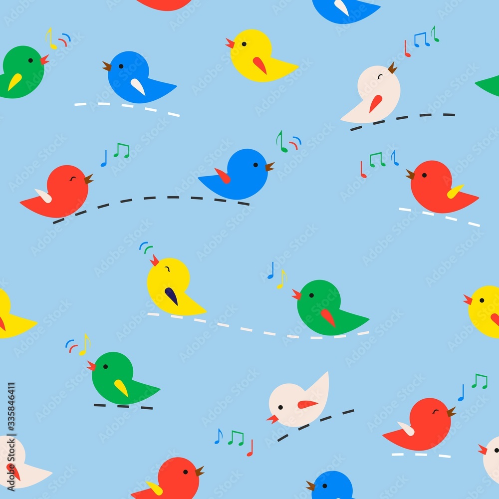 Fototapeta premium Seamless pattern with birds. Colorful Singing birds for concept design.
