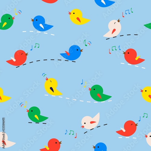 Seamless pattern with birds. Colorful Singing birds for concept design.