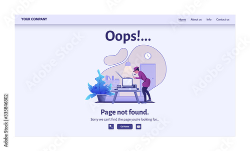 Page not found 404 error message for website vector illustration. Warning alert, network connection problem, internet search failure. Set of modern designs for website error landing page