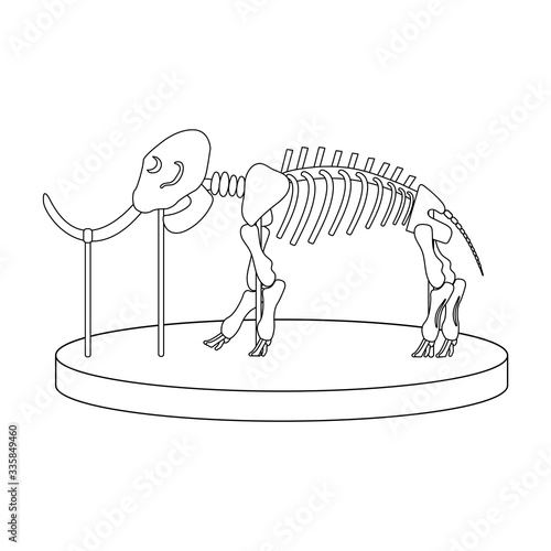 cartoon skeleton of mammoth on paleontology in museum of prehistory. isolated outline vector illustration