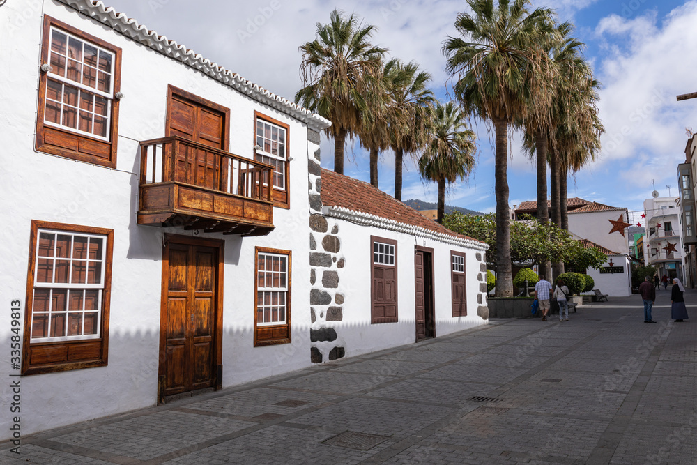 Beautiful colorful streets of old colonial town in Los Llanos de Aridane in La Palma Island, Canary Islands, Spain.