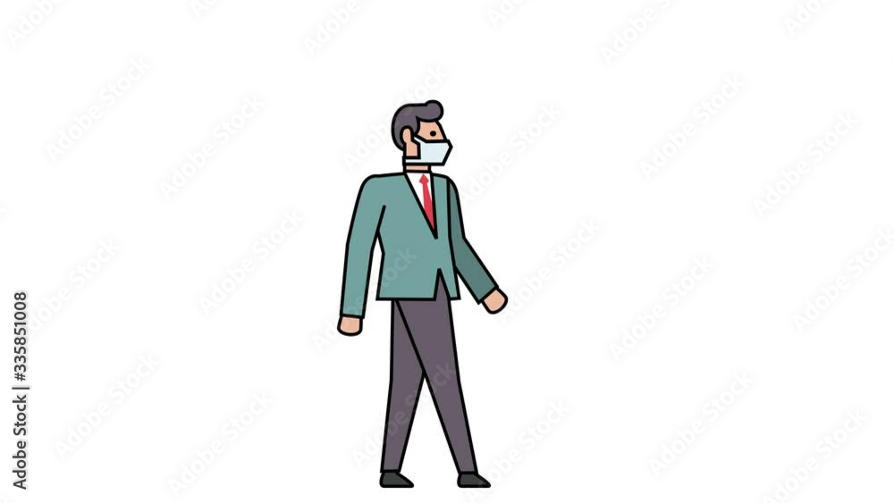 Linear Style Flat Stick Figure Pictogram Color Businessman Character Walking with Hospital Disposable Face Mask Animation Luma Matte Linear Style Flat Stick Figure Pictogram Color Businessman Character Walking with Hospital Disposable Face Mask Animation Luma Matte