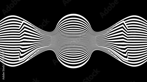 Line waves illusion optical. Black and white seamless horisontal pattern lines vector.