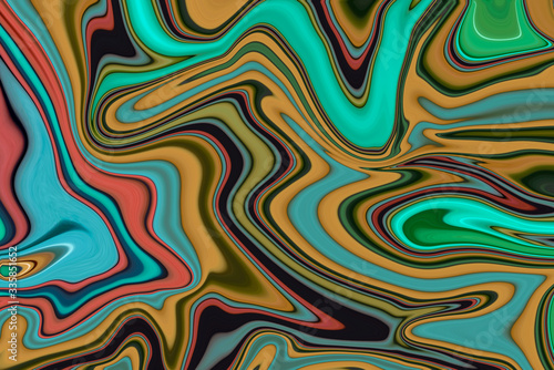 Marble ink colorful. Green, Yellow, Red marble pattern of the blend of curves. Abstract pattern.