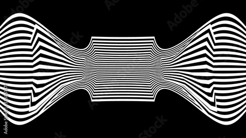 Line waves illusion optical. Black and white seamless horisontal pattern lines vector.