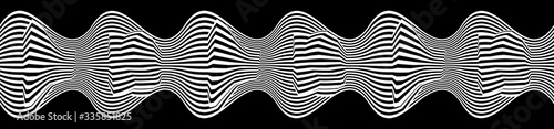 Line waves illusion optical. Black and white seamless horisontal pattern lines vector.