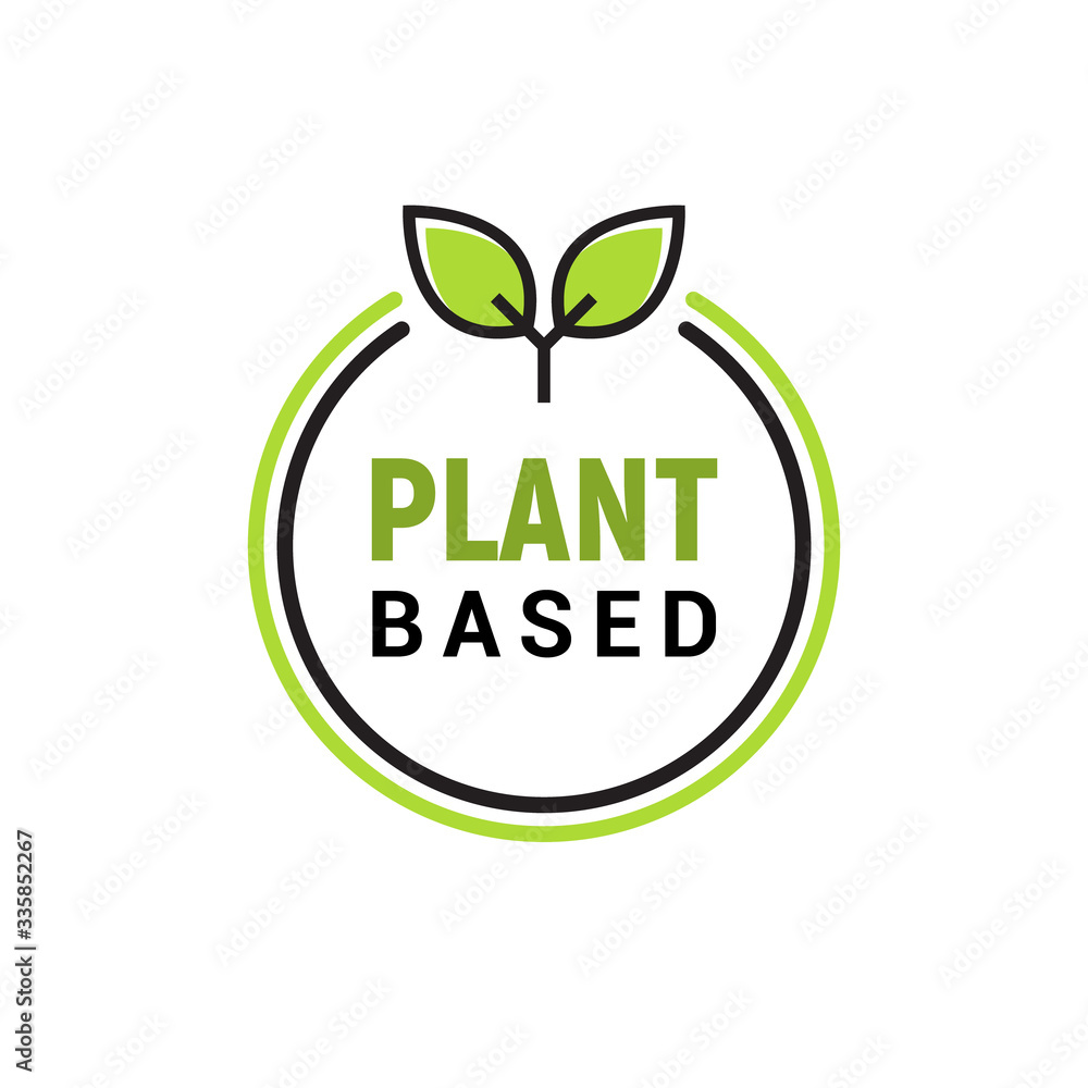 Plant based vegan badge eco icon. Suitable vegetarian symbol logo leaf plant sign. Stock Vector