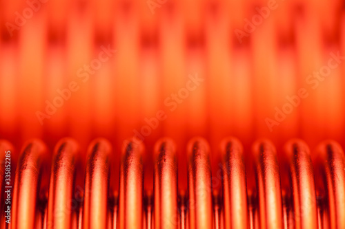 Detail of a hot heat exchanger or recuperator in orange red