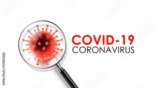 Coronavirus disease COVID-19 infection medical with magnifying glass on Covid-19 Coronavirus word. New official name for Coronavirus disease named COVID-19, Coronavirus screening concept, vector