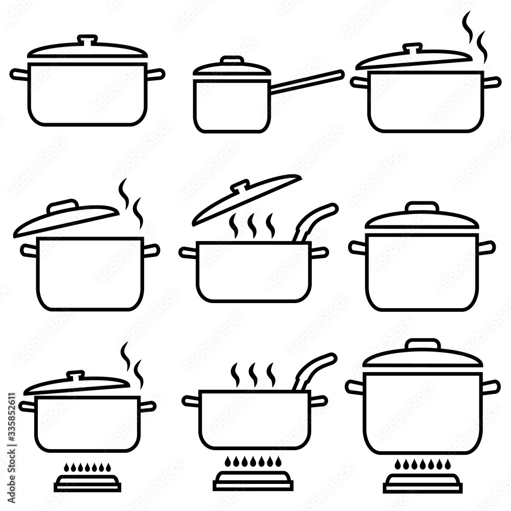 Pan, saucepan line set icon , logo isolated on white background - obrazy, fototapety, plakaty 
