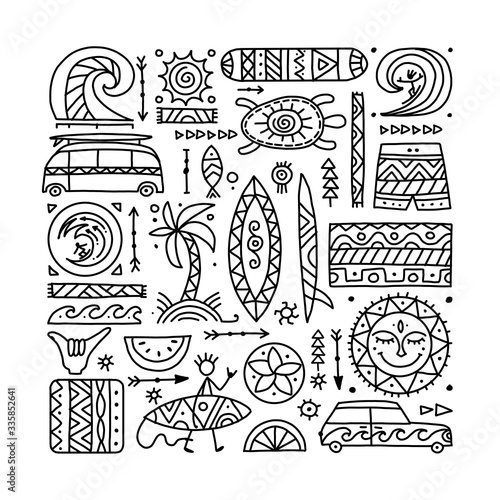 Surfing background. Tribal elements for your design
