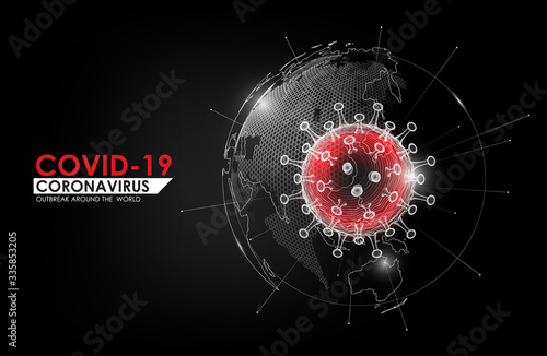 Coronavirus disease COVID-19 infection medical with globe hologram. New official name for Coronavirus disease named COVID-19, pandemic risk outbreak around the world, vector illustration