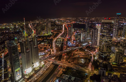 Tel Aviv-Ramat Gan city center aerial drone view