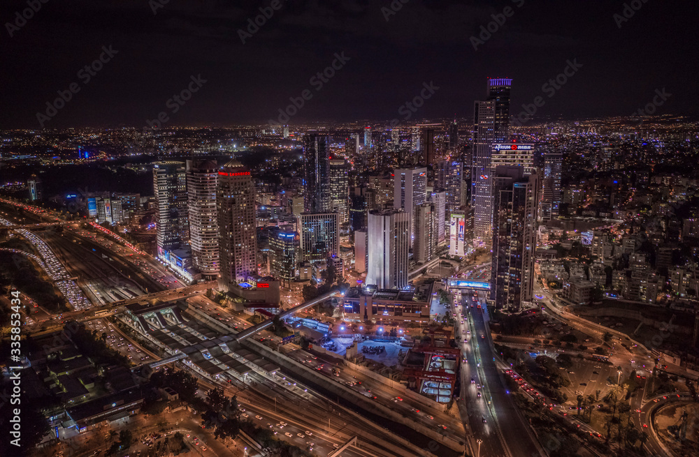 Fototapeta premium Tel Aviv-Ramat Gan city center aerial drone view