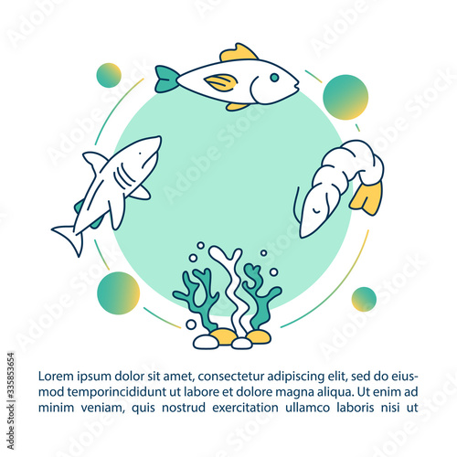 Aquatic food chain concept icon with text. Seaweed, plankton and fish. Ecological modeling. PPT page vector template. Brochure, magazine, booklet design element with linear illustrations