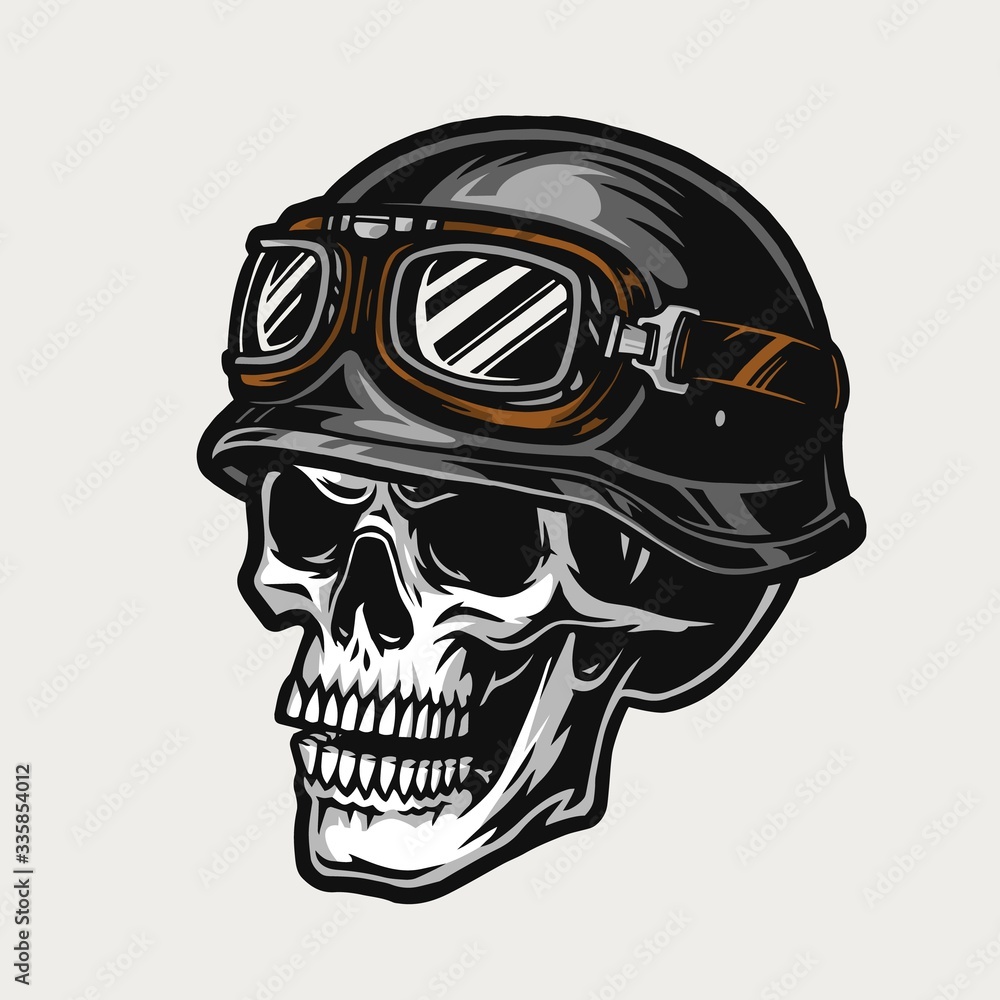 Biker Skull Wearing Motorcycle Helmet And Goggles Stock Vector Adobe