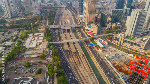 Tel Aviv-Ramat Gan city center aerial drone view