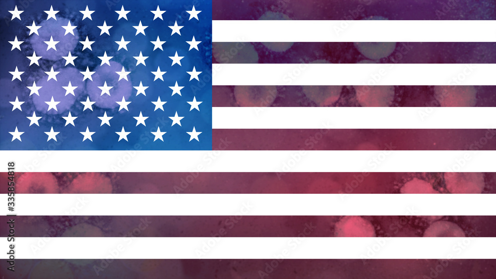USA country flag with covid-19 coronavirus in background USA country flag with covid-19 coronavirus in background