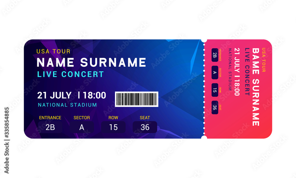 Music event concert ticket template. Ticket party design flyer pass