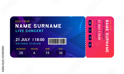 Music event concert ticket template. Ticket party design flyer pass ticket.