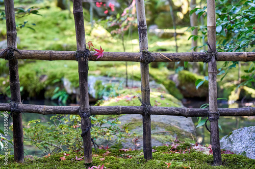 Japanese style garden behind the fence