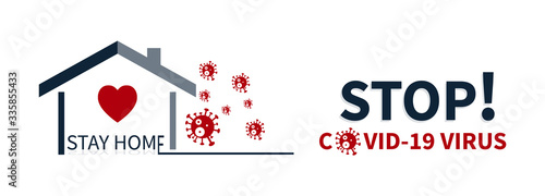Logo Stay at home Protection campaign or measure from coronavirus, COVID-19.Quarantine precaution to stay safe from Coronavirus 2019.Vector concept illustration for design.